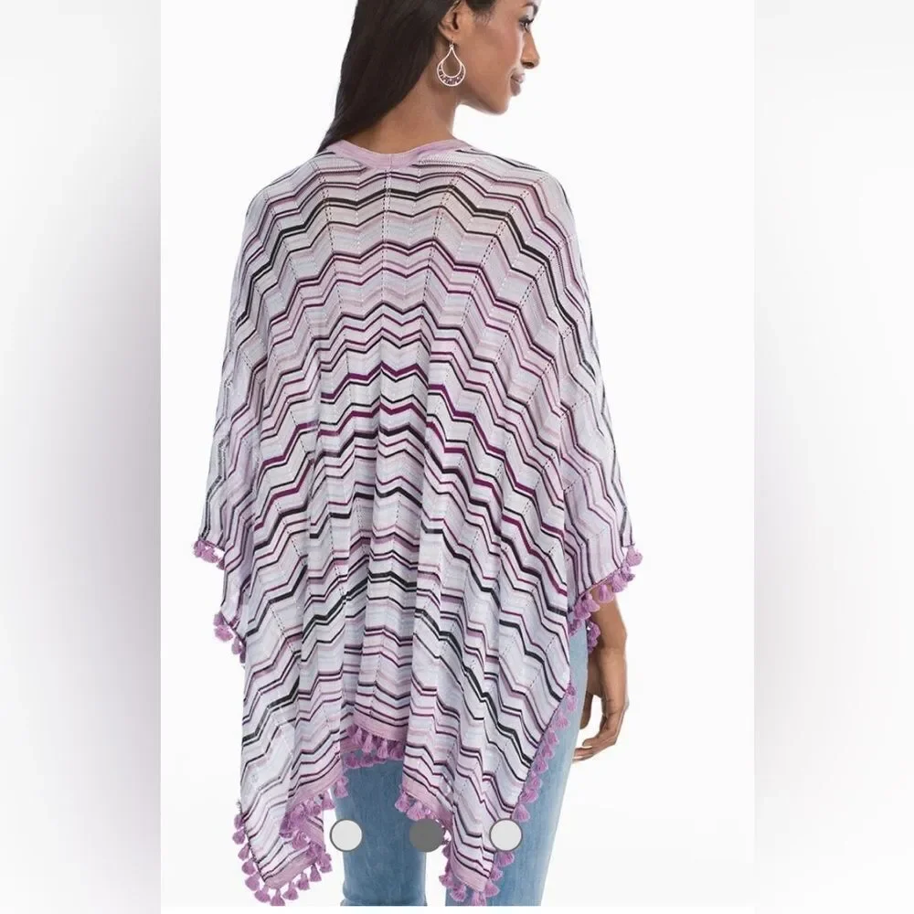 White House Black Market purple petite chevron sweater cardigan tassels hem XS/S